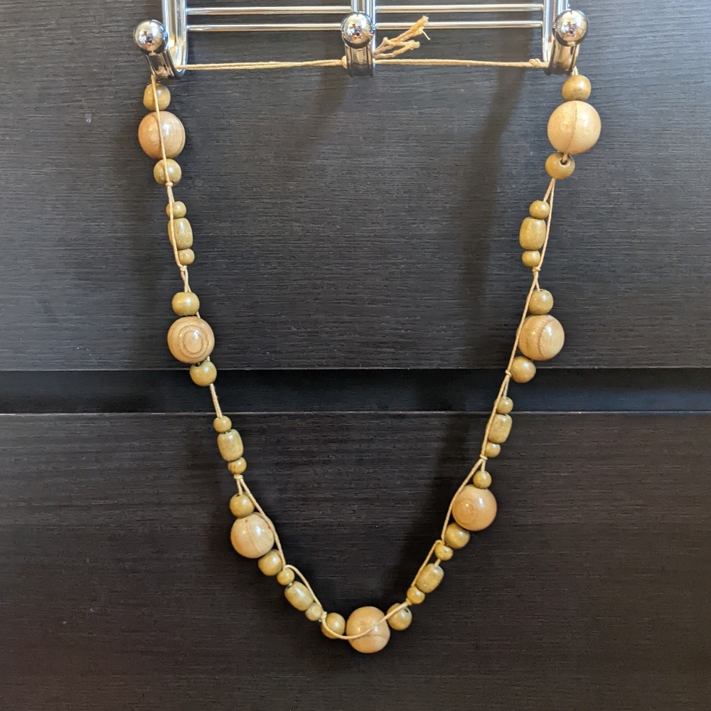 Chunky long necklace w/ wooden beads